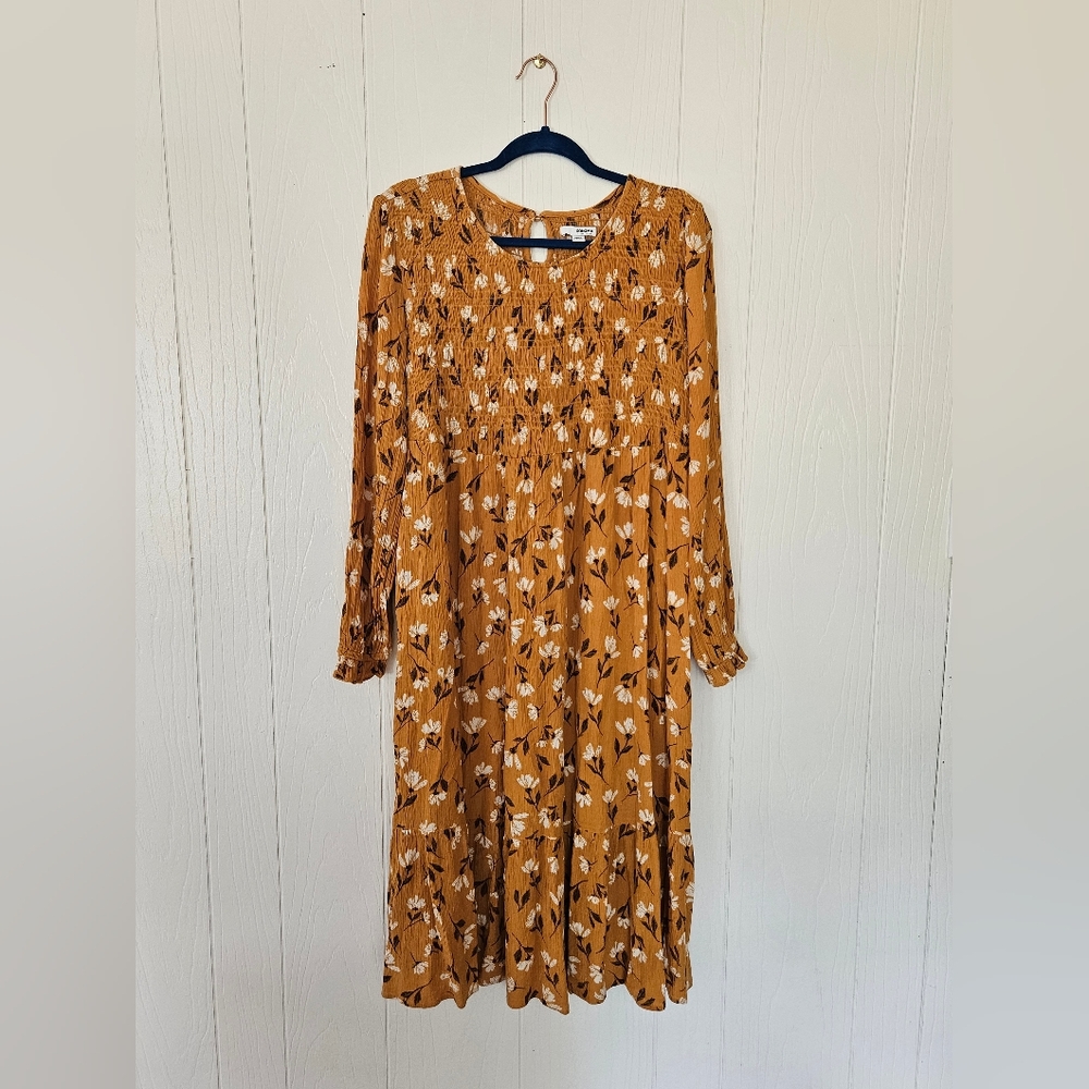 Sonoma Mustard Floral Long Sleeve Dress